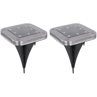 ETC Shop 2x LED Solarleuchte, Wegeleuchte, Edelstahl, LxB 10x10 cm