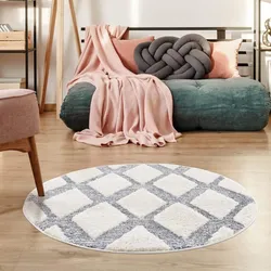 Hochflor-Teppich CARPET CITY "Focus 4497", grau, H:20mm Ø:200cm, Polypropylen, Teppiche, Boho-Teppich, Hochtief-Muster/ 3D-Effekt, für Wohnzimmer, Schlafzimmer