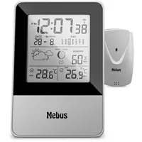 MEBUS Funkgesteuerte Wetterstation mit Außensensor, Thermometer, Hygrometer (außen), Funkuhr,