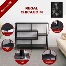 Coemo Regal Chicago M Raumteiler 120x35x100cm Metall 5 Ablageflächen Schwarz