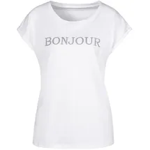 VIVANCE T-Shirt mit Frontdruck "Bonjour" Weiß 40/42