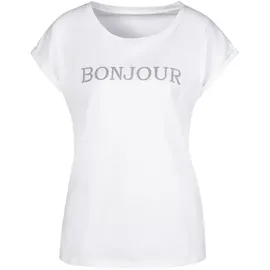 VIVANCE T-Shirt mit Frontdruck "Bonjour" Weiß 40/42