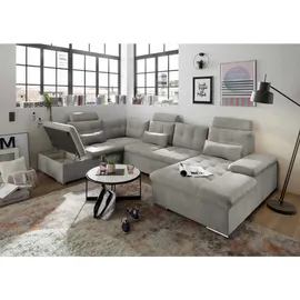 ed exciting design MEDAN Wohnlandschaft Taupe, & Ausziehbares Sofa mit Schlaffunktion und Bettkasten - 324 x (218) cm, (B/H/T)