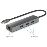 Renkforce Netzwerkadapter/Hub 1 GBit/s USB-C® (USB 3.2 Gen 1), LAN (10/100/1000 MBit/s), USB-A (USB 3.2 Gen 1)