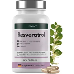Resveratrol Kapseln, 500mg pro Kapsel, vegan von EXVital