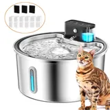 Katzenbrunnen, 3.2L Edelstahl Trinkbrunnen für Katze Kabellos Leise Trinkbrunnen, Wasserbrunnen für Katzen Hunde mit Automatisch, mit 6 Filters - Silber