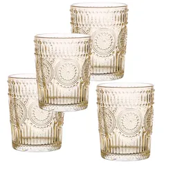 Trinkgläser Vintage mit Blumenmuster - Glas - 280ml - H: 10cm - Bohostil - gelb ...