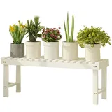 Pflanzentreppe Draussen Blumenleiter Holz Blumentreppe Für Balkon Innen Blumenregal Blumenständer Für Patio Wohnzimmer Kiefernmaterial (Color : Weiß, Size : 98x25x30cm)