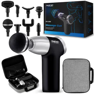 Neo-Sport Massagepistole Massage Gun Massagegerät 8 Aufsätze Massageköpfen Elektrische Handmassagegeräte Muskelmassage Leise Schwarz Silber
