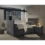 Boxspringbett ED EXCITING DESIGN "Denver" Komplettbetten Gr. Microvelours, Liegefläche B/L: 120cm x 200cm, 1 Duo-Matratzen 120 x 200cm in H3 / H4, 7-Zonen-Tonnentaschen-Federkernmatratze, grau (anthrazit uran 04) Boxspringbett inkl. Motor, Topper und motorisierter TV-Halterung bis 40 Zoll