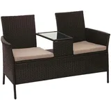 Mendler Poly-Rattan Sitzbank mit Tisch HWC-E24, Gartenbank Sitzgruppe Gartensofa, 132cm braun, Kissen creme