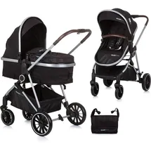 Chipolino Kinderwagen Aura 2 in 1 umbaubar Wickeltasche Sitz umkehrbar bis 22 kg schwarz