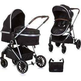 Chipolino Kinderwagen Aura 2 in 1 umbaubar Wickeltasche Sitz umkehrbar bis 22 kg schwarz