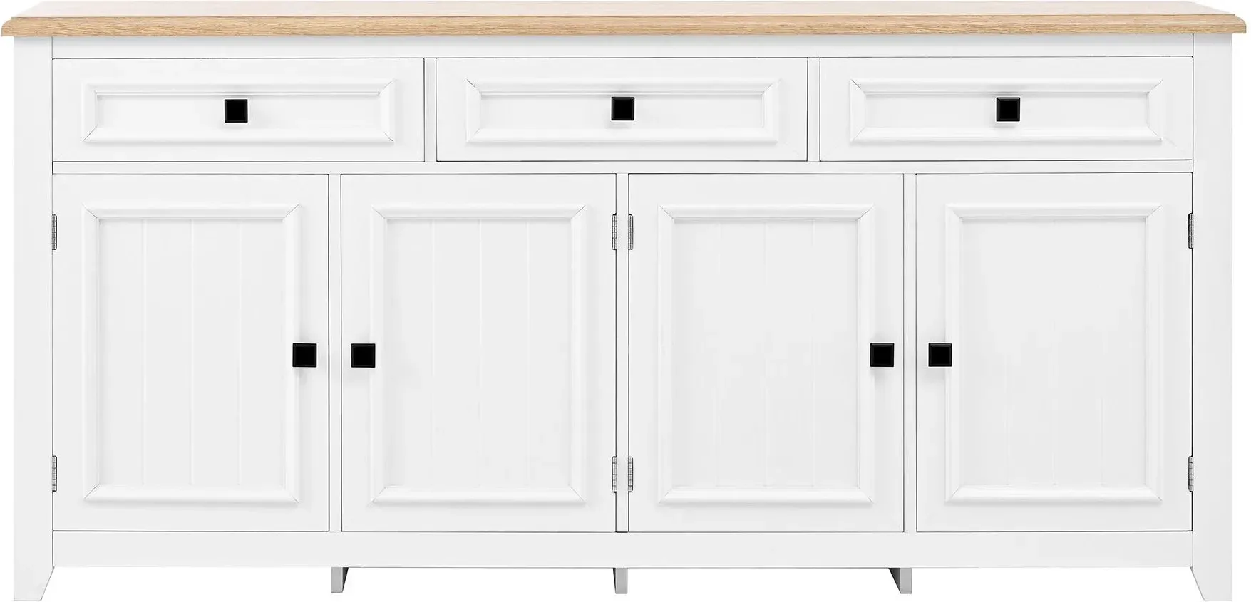 Modernes Sideboard, großer Stauraum mit 3 Schubladen und 4 Türen, 160x35x76 cm, Weiß