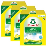 FROSCH 3x Frosch Citrus Voll-Waschpulver 1,35 kg - Flecklösend mit Zitrone Vollwaschmittel