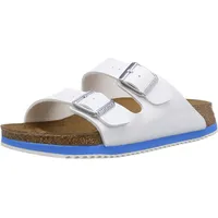 Birkenstock Classic Arizona Birko-Flor, Unisex-Erwachsene Pantoletten, Weiß (White LS White/Blue), 42 EU - 42 EU