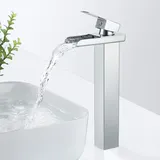 SINKTORY Wasserfall Wasserhahn Bad, Hoch Wasserfall Waschtischarmatur, Chrom Modern Wasserhahn Waschbecken für Badezimmer, Keramikventil, Messing Einhebel Mischbatterie Armatur Bad mit Hoher Auslauf