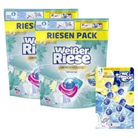 Weißer Riese Universal Trio-Caps A-Th. Lotus & Mandelöl, 1x 120 WL & WC FRISCH Kraft Aktiv Duftspüler Mix Lemon + Frische Brise, 1x 200g