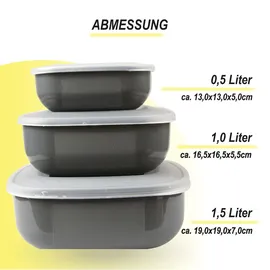 Pro Home Frischhaltedose eckig grau 19 cm x 19 cm x 7 cm 3-teiliges Set 0,5 l - 1,5 l