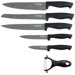 Cheffinger Messer-Set 6 teiliges Messerset (5 Messer & 1 Sparschäler) in Klappbox mit Magnetverschluss scharfe Messerklingen Küchenmesser Chefmesser Pizzamesser grau