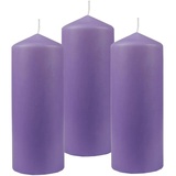 HS Candle Stumpenkerzen Wachskerzen Ø6cm x 17cm (3er Pack) Violett - Lange Brenndauer, Hergestellt in EU, Kerzen Blockkerzen - Wachs Stumpen