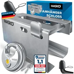 MASKO® Anhängerschloss  für Angekoppelte & Abgekoppelte Anhänger   Anhänger Schloss Diebstahlschutz Wohnwagen Kastenschloss inkl. Diskusschloss & Schlüssel & Schutzkappe
