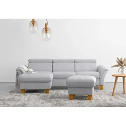 Ecksofa HOME AFFAIRE "Lindgren L-Form", silber, B:258cm H:84cm T:169cm, 100% Polyester, Sofas, wahlweise mit Bett mit klappbaren Rollen, Kasten und Kopfverstellung