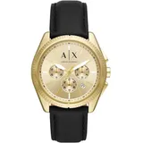 Armani Exchange Herrenuhr , Quarzwerk, 43MM Schwarzes Edelstahlgehäuse mit ProPlanet Lederarmband, AX2861