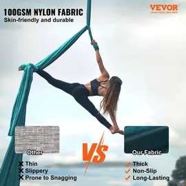 Vevor Aerial Yoga Hängematte Set 5 x 2,8 m, Grün Aerial Yoga Swing Air Fliegen, Yoga-Schaukel Hammock Swing 1000 kg Max. Tragfähigkeit, inkl. Yoga-Socken & Stahlkarabiner, Anti-Gravity-Übungen