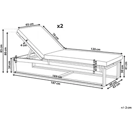 Beliani Sonnenliege 2er Set 200 x 65 x 85 cm Braun/Weiß