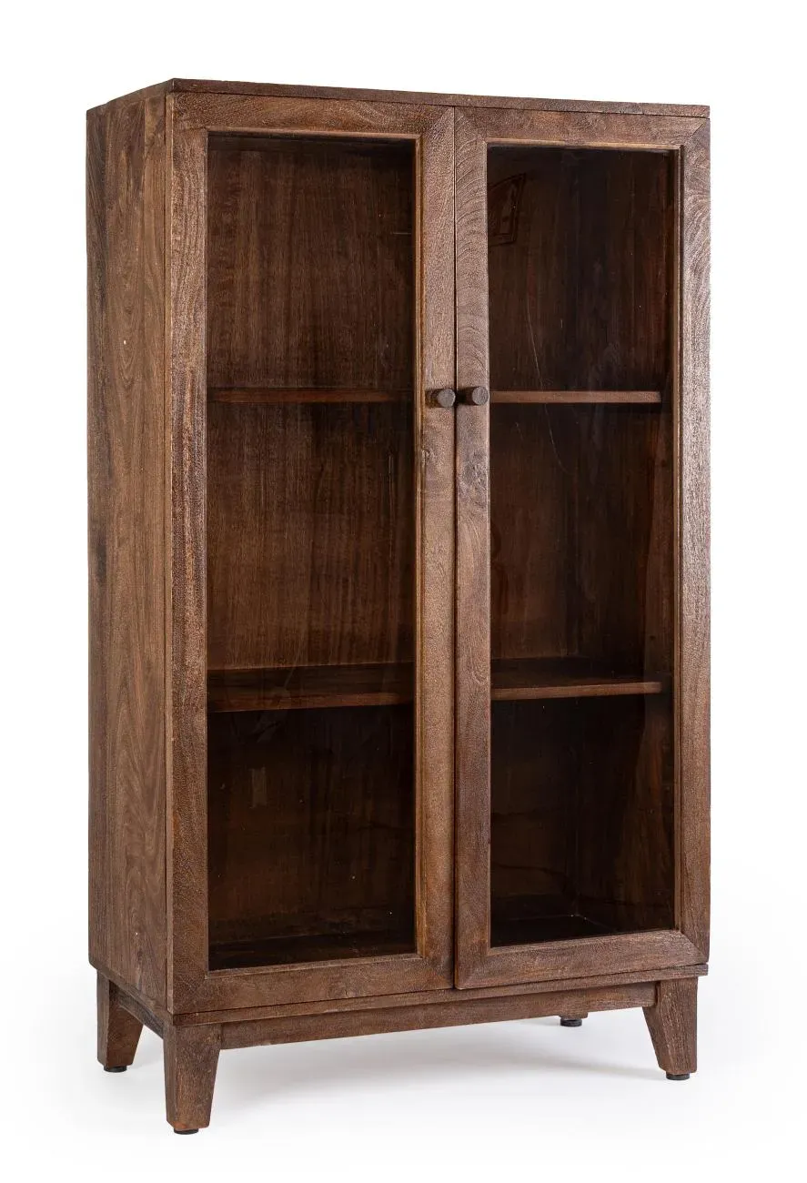 Highboard Remington aus Mangoholz, klassischer Stil, Natur, Glastüren, 80x40x140 cm