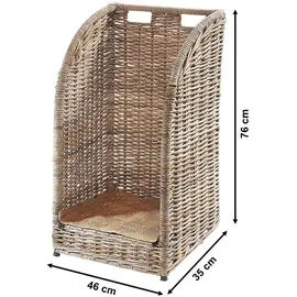 Kobolo Kaminholzwagen Rattan mit Leinenstoff grau