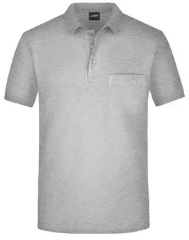 Herren Piqué Poloshirt mit Brusttasche JN922, asch-grau, Größe XL - grau - XL