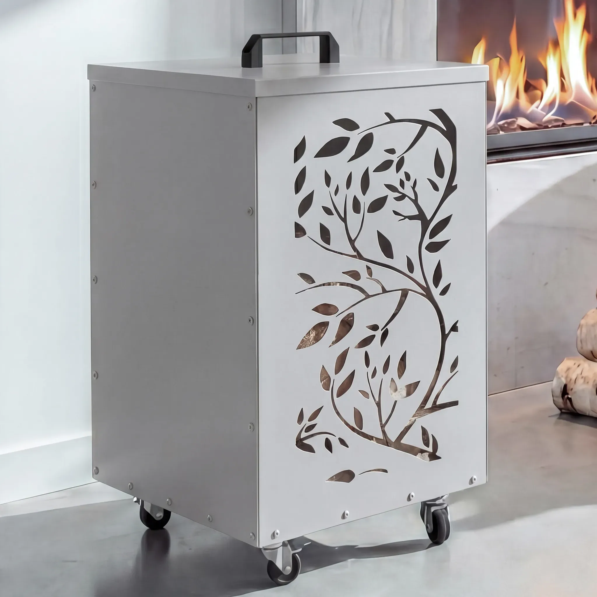 Pelletbehälter HWC-Q30 Ranken, Pelletbox Aufbewahrungsbox für z.B. Tierfutter, Rollen Füße 64x36x36cm ~ weiß-hellgrau