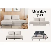 Kaiser Möbel Ecksofa mit schlaffunktion, Sofa, Betten, Liegestuhl, MOOKA 4in1-Multifunktions-System, stoff Velo Ecru Links - Schwarz