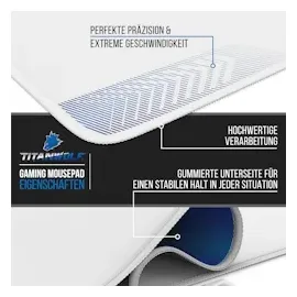 Titanwolf Gaming Mauspad, XXXL Speed Mousepad 1200 x 600 mm, Geschwindigkeit & Präzision, weiß