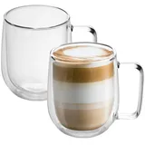 Intirilife 2X Doppelwandige Thermo Gläser Set -150-200ml- Mundgeblasen isoliert für Espresso Cappuccino, Teegläser Kaffeegläser Latte Macchiato Tassen, Schwebeeffekt mit Henkel