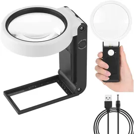 Xnourney Lupe 10 x 30 x mit Led-licht und tragbarem Ständer, Zusammenklappbar, Ideal zum Lesen, Senioren, Münzen, Briefmarken, Schmuck und Präzisionsarbeiten