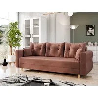 MIRJAN24 Schlafsofa Zako S 3, mit Bettkasten und Schlaffunktion, drei Sitzer, 231x77x85 cm, Holzfüße rosa