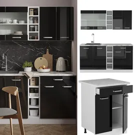Vicco Küchenzeile R-Line 160 cm Schwarz Hochglanz/Weiß