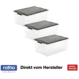 Rotho Compact 3er-Set Aufbewahrungsbox 38l mit Deckel, Kunststoff, anthrazit/transparent