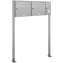 AL Briefkastensysteme 2 Fächer Premium Edelstahl Stand Briefkasten Anlage mit Klingeln, Post A4 modern, robust, wetterfest, Artikelnummer: 331T2S2KSR