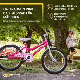 ACTIONBIKES MOTORS Actionbikes Kinderfahrrad Butterfly 20 Zoll Pink, Fahrradständer, Kettenschutz Antirutschgriffe (Pink/Weiß)