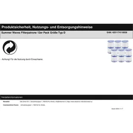 Summer Waves Filterkartusche Größe D 12er Pack
