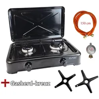 Rsonic 2 flammiger Gaskocher Schwarz Inkl.Gasherd-Kreuz