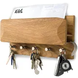 KHYL MADE IN GERMANY Schlüsselbrett aus Eichenholz mit Schuhlöffel und Edelstahlhaken. Schlüsselbrett aus Holz mit Ablage. Handmade. Hochwertig. Praktisch.