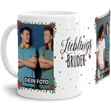 Tasse - Lieblings-Bruder - zum selbst Gestalten mit zwei Fotos - Fototasse für den Bruder - Keramik, Weiß, 300 ml