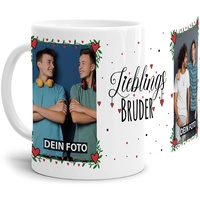 Tasse - Lieblings-Bruder - zum selbst Gestalten mit Zwei Fotos - Fototasse für den Bruder - Keramik, Weiß, 300 ml
