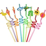 VerteLife 8 Stück Strohhalm Plastik Trinkhalme Wiederverwendbare Sommer Hawaii Poolparty Strohhalme Lockige Buntes Strohhalm für Kinder Geburtstagsfeier Dekorationen Familie Partybedarf - Poolparty