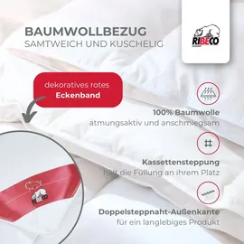 RIBECO Johanna 135x200 cm –kuschelige Daunendecke, Bettdecke mit Kasettensteppung, allergikerfreundlich, Made in Germany, Wärmeklasse: leicht